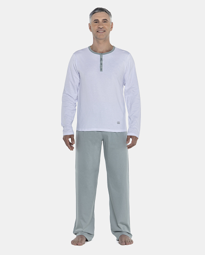 Pijama Masculino Adulto Manga Longa Com Abertura Frontal e Calça