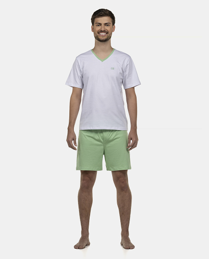 Pijama Masculino Adulto Manga Curta Decote V e Short