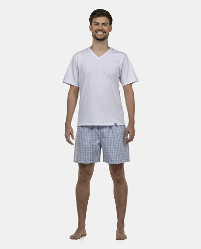 Pijama Masculino Adulto Manga Curta Decote V e Short