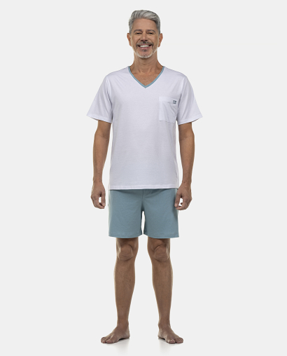 Pijama Masculino Adulto Manga Curta  Decote V e Short
