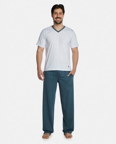 Pijama Masculino Adulto Manga Curta Decote V e Calça