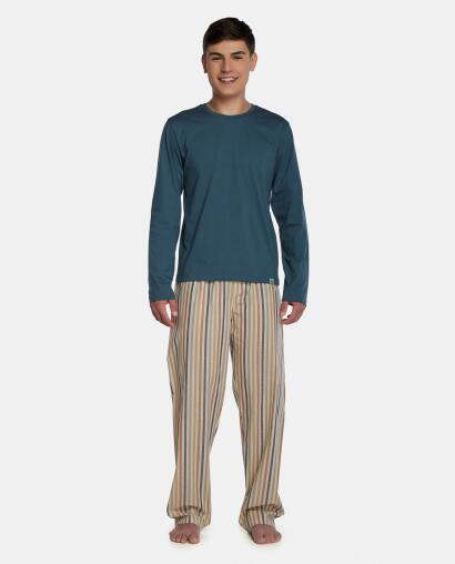 Pijama Masculino Adulto Manga Longa e Calça Tricoline