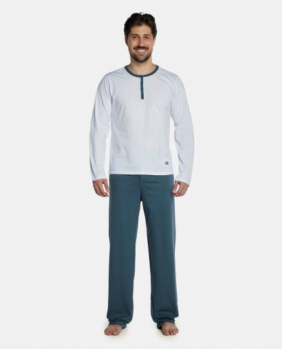 Pijama Masculino Adulto Manga Longa Com Abertura e Calça