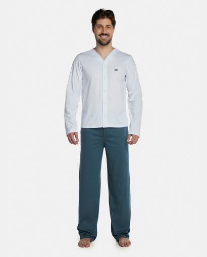 Pijama Masculino Adulto Manga Longa Com Abertura e Calça