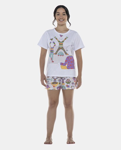 Pijama Feminino Adulto Manga Curta e Short