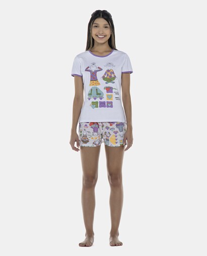 Pijama Feminino Adulto Baby-Look Manga Curta e Short