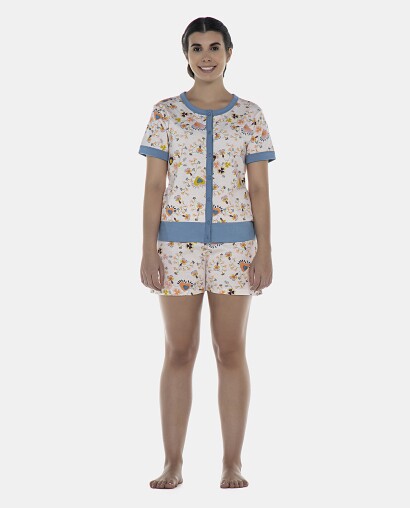 Pijama Feminino Adulto Manga Curta Aberta e Short