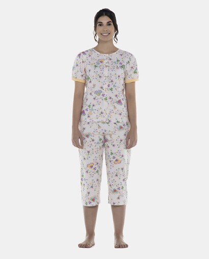 Pijama Feminino Adulto Manga Curta Aberta e Corsário