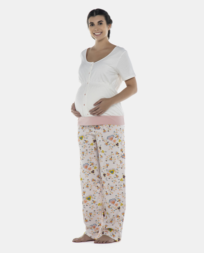 Pijama Feminino Gestante Manga Curta e Calça