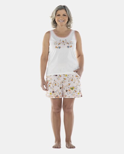 Pijama Feminino Adulto Regata e Bermuda com Bolsos