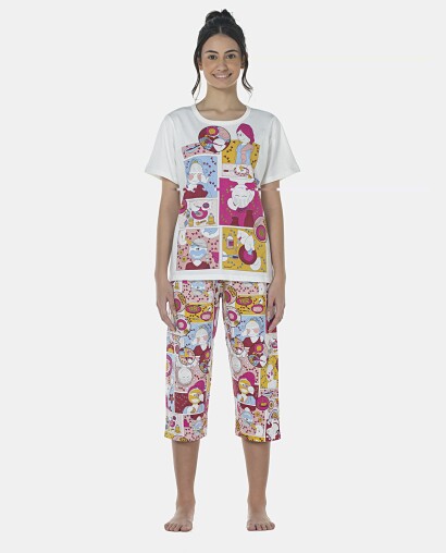 Pijama Feminino Adulto Manga Curta e Corsário