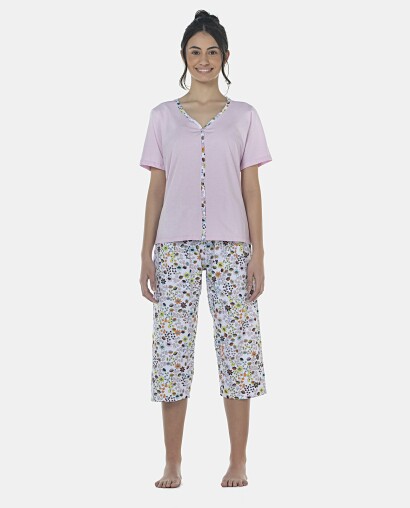 Pijama Feminino Adulto Manga Curta Aberta e Corsário