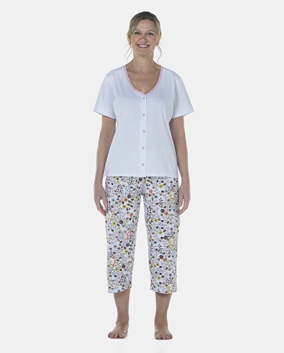 Pijama Feminino Adulto Manga Curta Aberto e Corsário