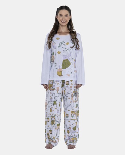 Pijama Feminino Adulto Manga Longa e Calça