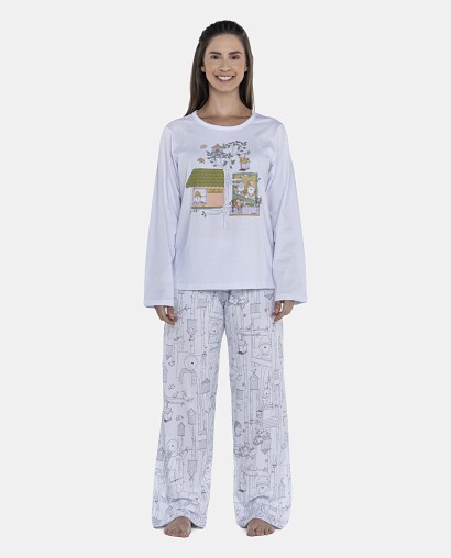 Pijama Feminino Adulto Manga Longa e Calça