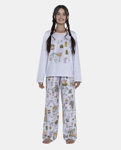 Pijama Feminino Adulto Manga Longa e Calça