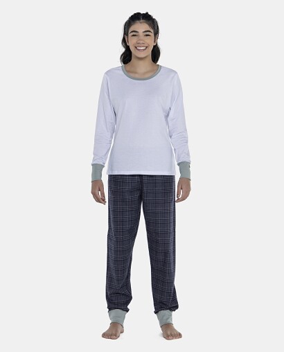 Pijama Feminino Adulto Manga Longa e Calça Flanelada