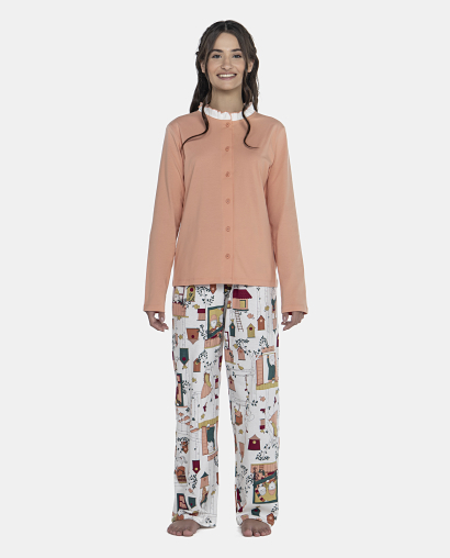 Pijama Feminino Adulto Manga Longa e Calça