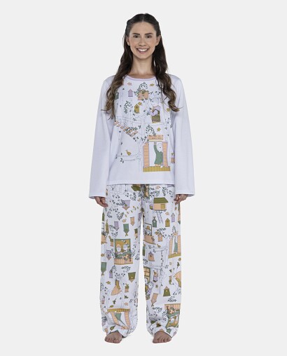 Pijama Feminino Adulto Manga Longa e Calça Moletinho