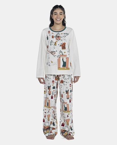 Pijama Feminino Adulto Manga Longa e Calça Moletinho