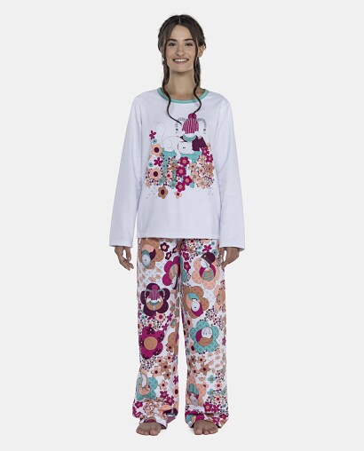 Pijama Feminino Adulto Manga Longa e Calça Moletinho