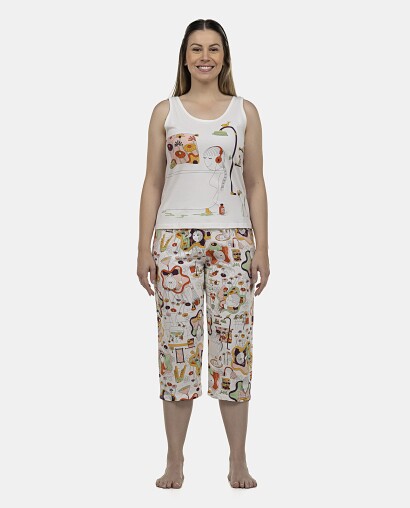 Pijama Feminino Adulto Regata e Corsário