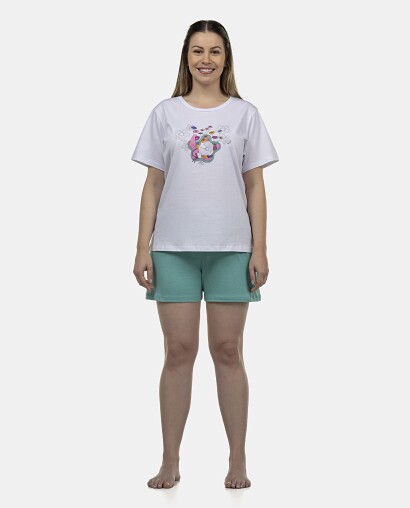 Pijama Feminino Adulto Manga Curta e Bermuda