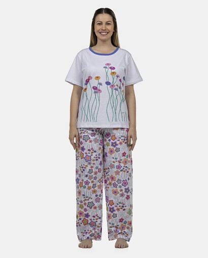 Pijama Feminino Adulto Manga Curta e Calça