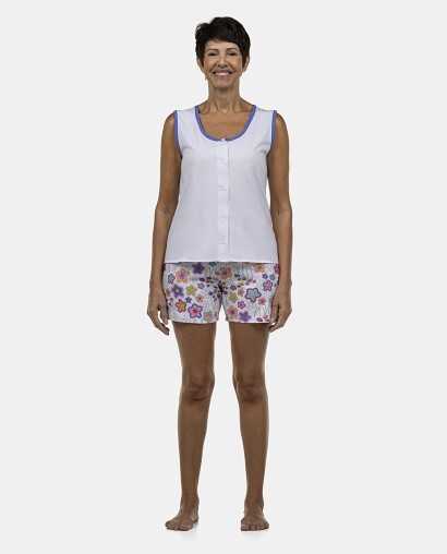 Pijama Feminino Adulto Regata Aberta e Bermuda