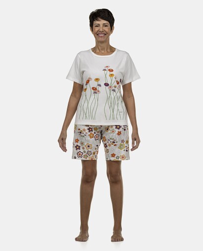Pijama Feminino Adulto Manga Curta e Bermuda