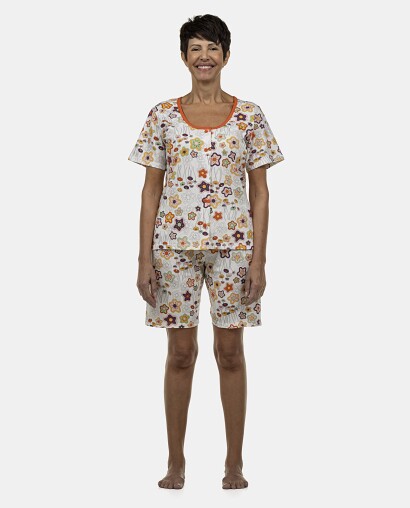 Pijama Feminino Adulto Manga Curta Aberto e Bermuda