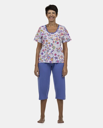 Pijama Feminino Adulto Manga Curta Aberta e Corsário