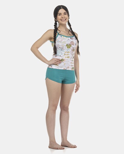 Pijama Feminino Adulto Alça e Short Cotton