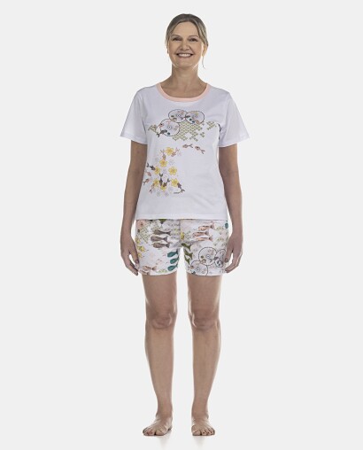 Pijama Feminino Adulto Manga Curta e Short