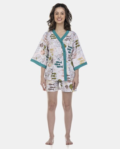 Pijama Feminino Adulto Manga Curta Aberto e Short