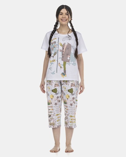 Pijama Feminino Adulto Manga Curta e Corsário