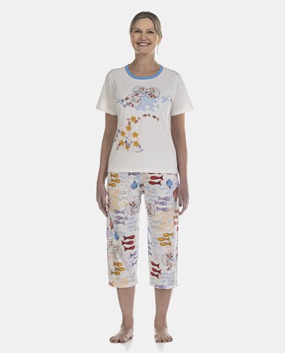 Pijama Feminino Adulto Manga Curta e Corsário