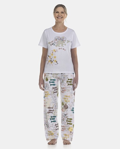 Pijama Feminino Adulto Manga Curta e Calça