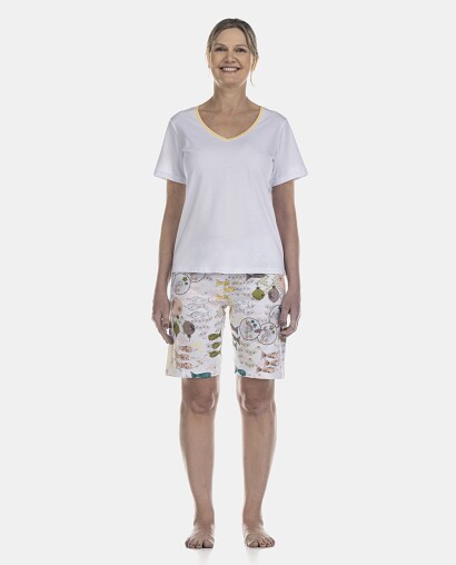 Pijama Feminino Adulto Manga Curta e Bermuda