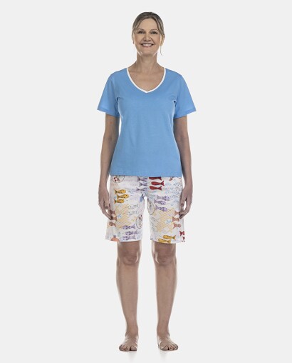 Pijama Feminino Adulto Manga Curta e Bermuda