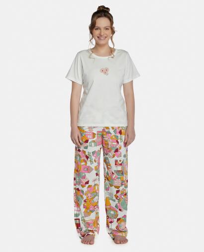 Pijama Feminino Adulto Manga Curta e Calça