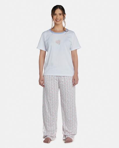 Pijama Feminino Adulto Manga Curta e Calça