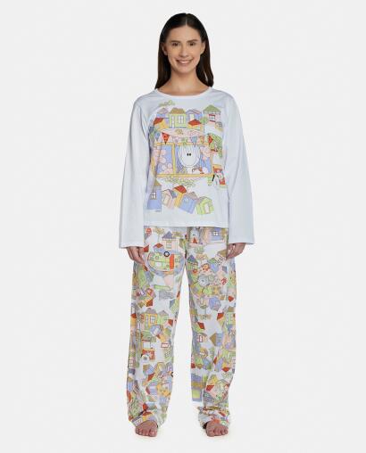Pijama Feminino Adulto Manga Longa e Calça