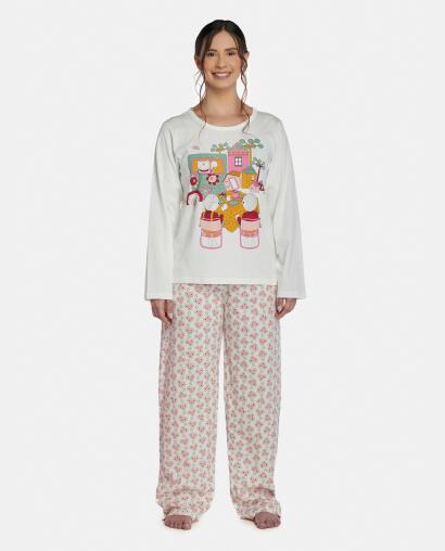 Pijama Feminino Adulto Manga Longa e Calça