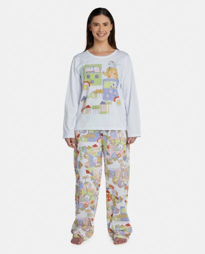 Pijama Feminino Adulto Manga Longa e Calça