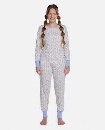 Pijama Feminino Adulto Manga Longa e Calça Com Punhos