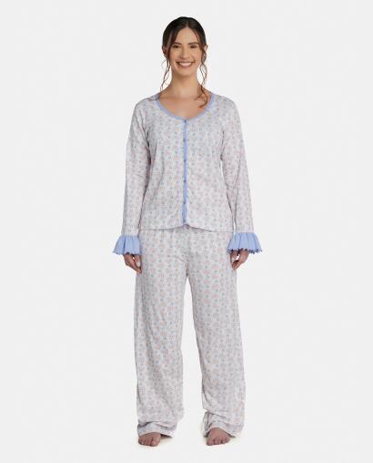 Pijama Feminino Adulto Manga Longa e Calça