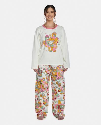 Pijama Feminino Adulto Manga Longa e Calça Moletinho