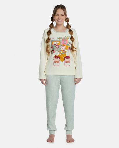 Pijama Feminino Adulto Manga Longa e Calça Plush