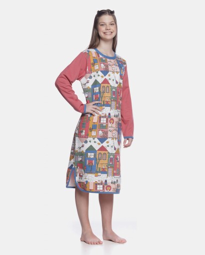 Camisão Feminino Adulto Manga Longa Moletinho